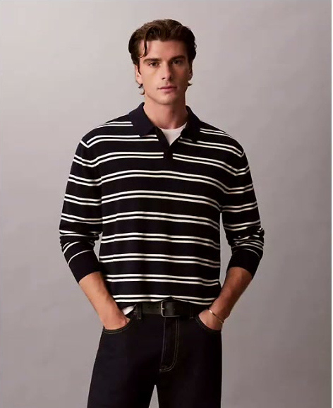merino stripe polo sweater