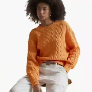 polo ralph lauren — women's cable knit cotton crewneck sweater