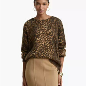 lauren ralph lauren — women's ocelot print crewneck sweater