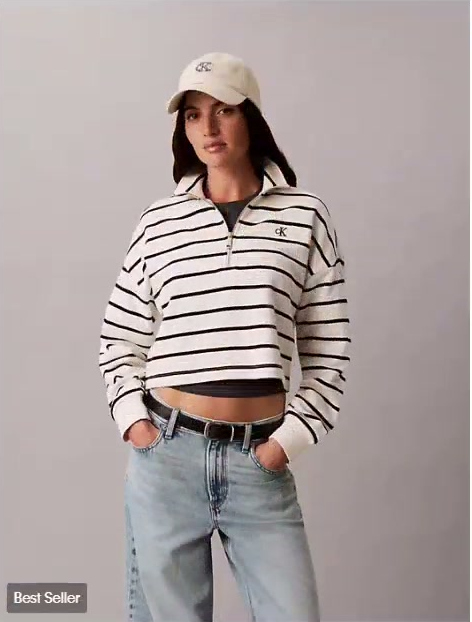 striped monogram terry cropped top