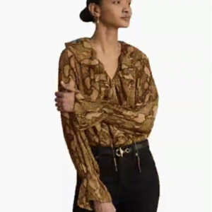 lauren ralph lauren — women's ruffle trim v neck blouse