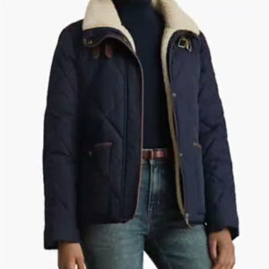 lauren ralph lauren — women's faux fur collar diamond quilted jacket