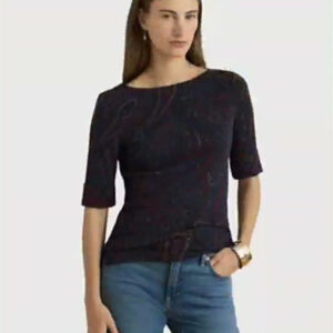 lauren ralph lauren — women's paisley boatneck elbow length sleeve t shirt