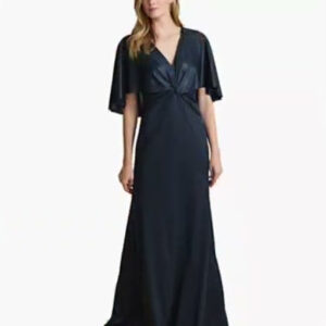 women's metallic jersey twist front cape gown