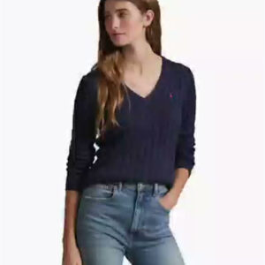 polo ralph lauren — women's cable knit cotton v neck sweater