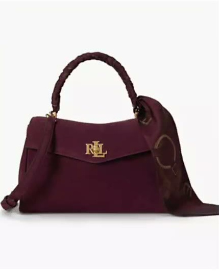 lauren ralph lauren — farrah suede scarf trim small soft satchel handbag lauren ralph lauren — farrah suede scarf trim small soft satchel handbag