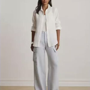 lauren ralph lauren — women's high rise pinstripe wide leg cargo pants