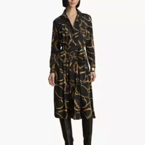 women's belting print pleated shirt dress