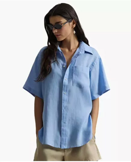 polo ralph lauren — women's oversize fit linen short sleeve shirt polo ralph lauren — women's oversize fit linen short sleeve shirt