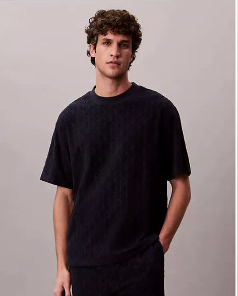 terry allover embossed emblem logo relaxed t shirt