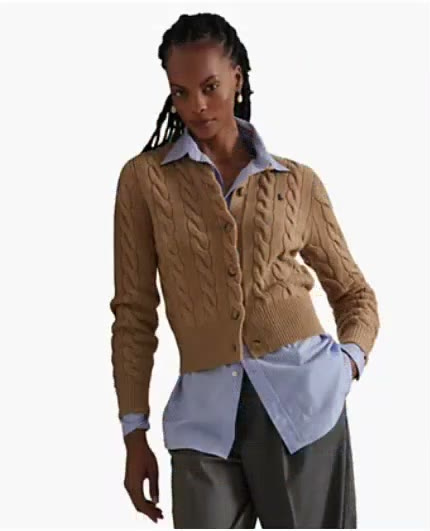 polo ralph lauren — women's cable knit wool cashmere cardigan sweater polo ralph lauren — women's cable knit wool cashmere cardigan sweater