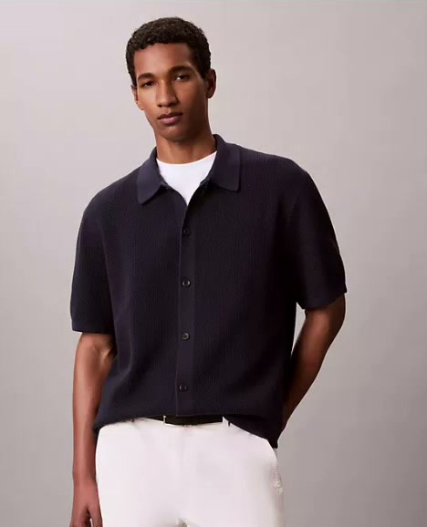 mesh stitch button down sweater