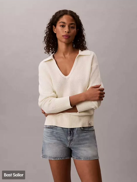 textured relaxed polo sweater