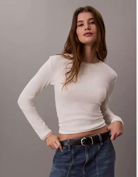 pointelle knit slim tee