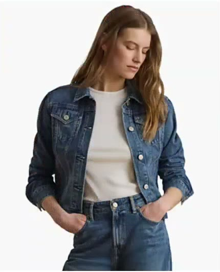lauren ralph lauren — women's buttoned placket denim trucker jacket lauren ralph lauren — women's buttoned placket denim trucker jacket