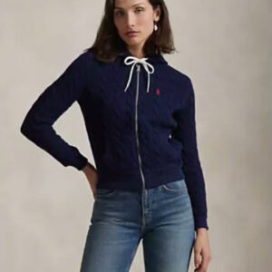 polo ralph lauren — women's cable knit cotton full zip hoodie sweater