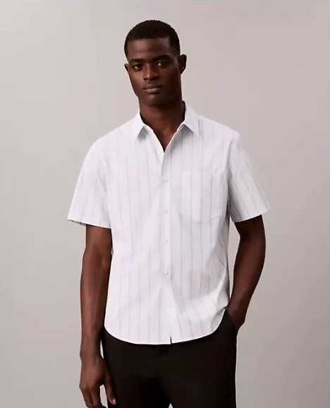 yarn dyed stripe stretch button down shirt