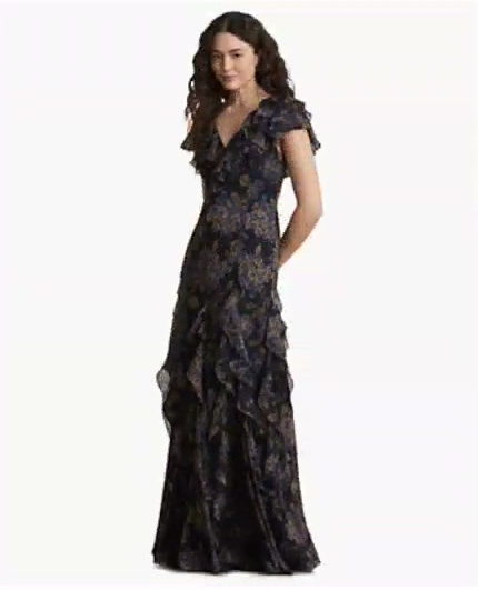 women's floral ruffle trim georgette gown women's floral ruffle trim georgette gown
