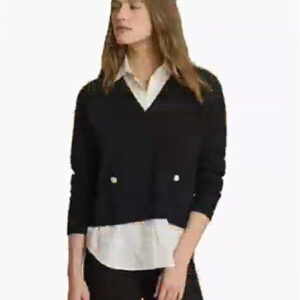 lauren ralph lauren — petite layered button trim cotton sweater