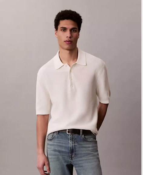 smooth cotton waffle sweater polo shirt