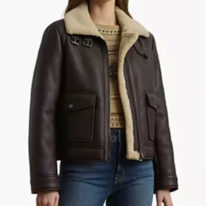 lauren ralph lauren — women's fleece collar faux leather jacket