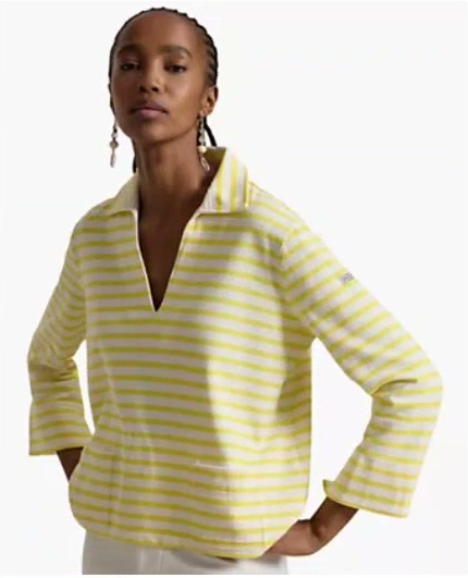polo ralph lauren — women's striped split placket mariner pull on t shirt polo ralph lauren — women's striped split placket mariner pull on t shirt