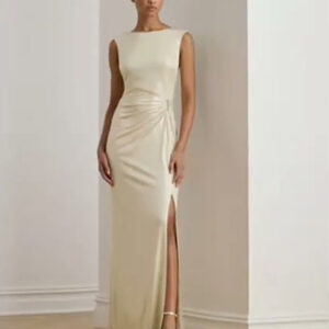 women's buckle trim metallic gown
