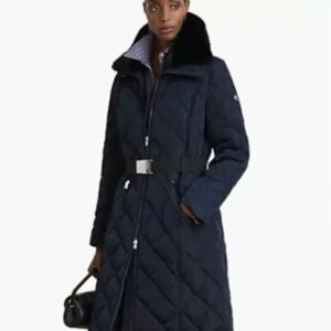 lauren ralph lauren — women's belted quilt with faux fur collar coat