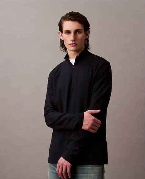 tech pique quarter zip mock neck top