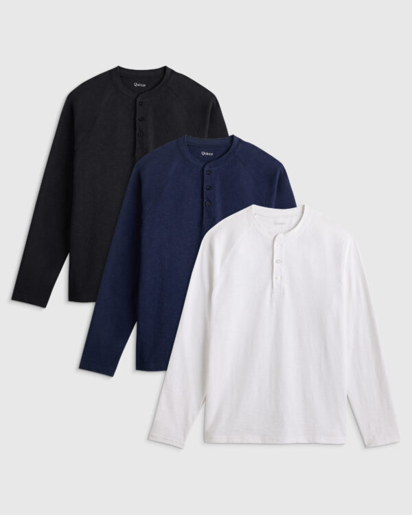 men's organic cotton slub long sleeve henley 3 pack bundle