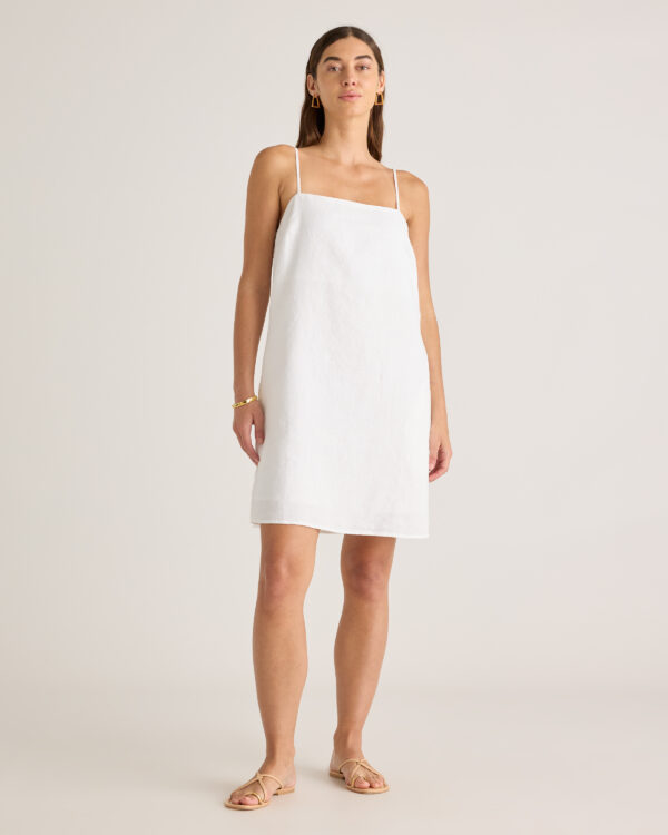 100% european linen spaghetti strap mini dress