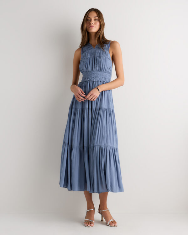 crinkle crepe open back maxi dress