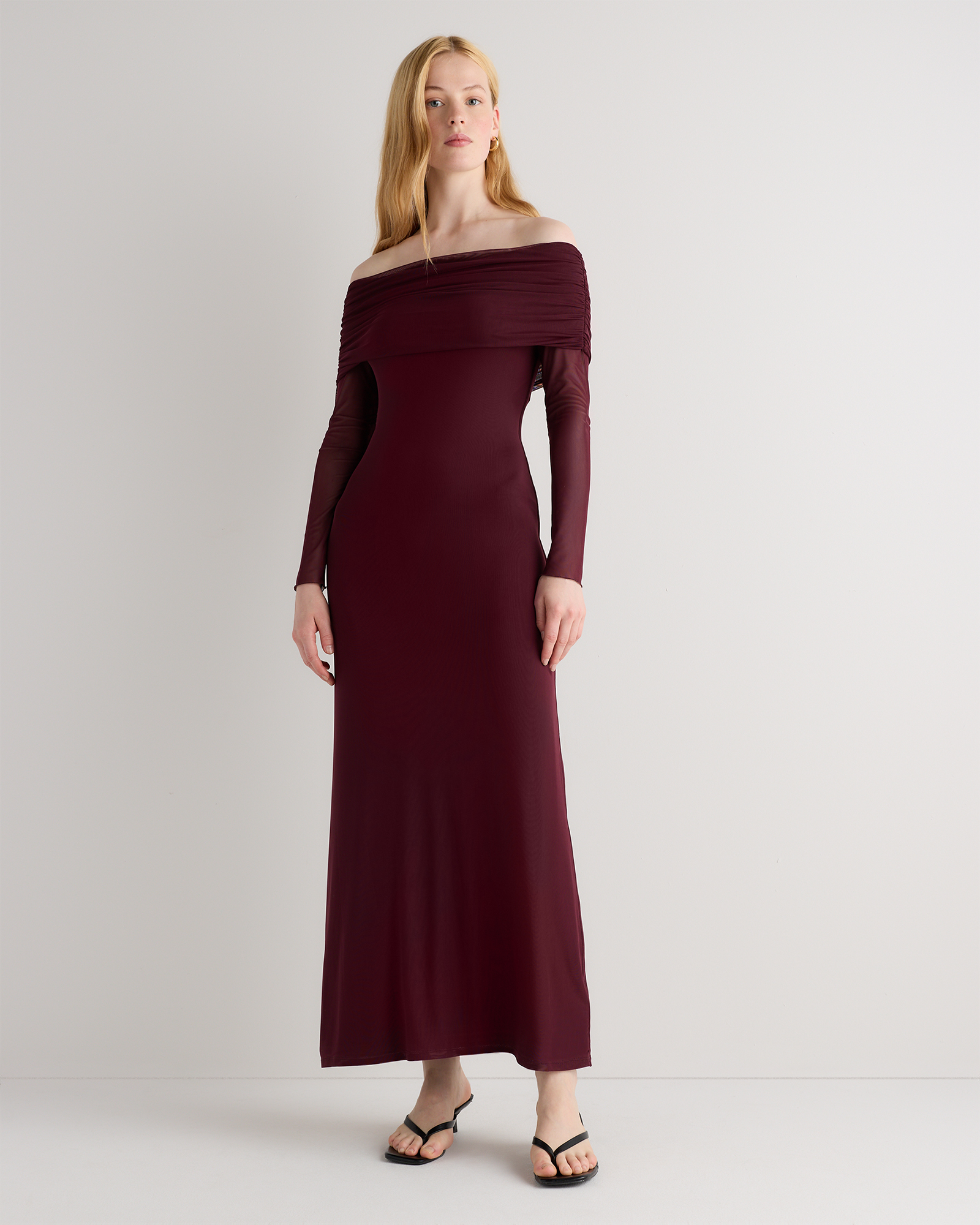 mesh knit off the shoulder maxi dress mesh knit off the shoulder maxi dress