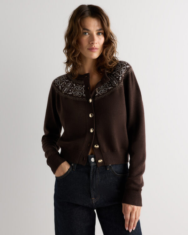 australian merino wool fair isle crewneck cardigan