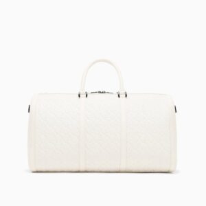 duffel bag with an embossed pattern and a shoulder strap