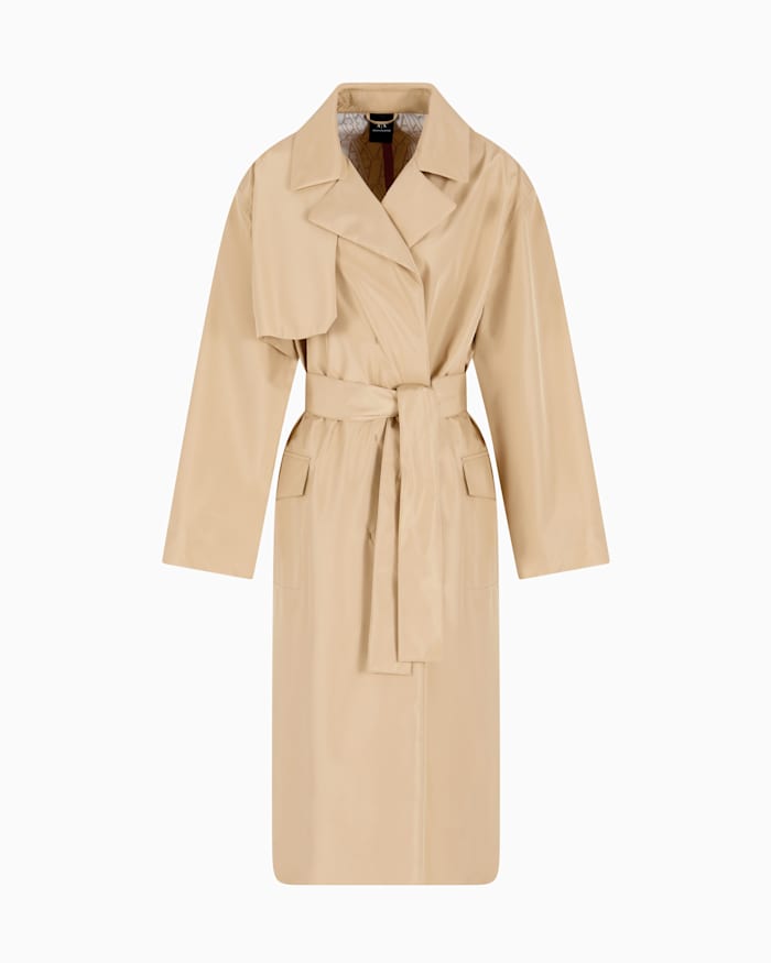 trench coat with belt in shiny fabric trench coat with belt in shiny fabric