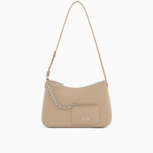 crossbody bag with a textured grain and chain